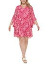 Calvin Klein Plus Size Printed 3/4-ruffle-sleeve Shift Dress In Multi
