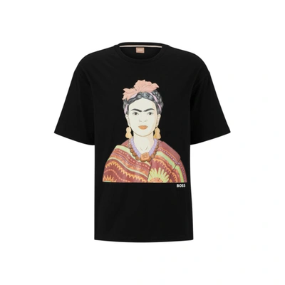 Hugo Boss Relaxed-fit Organic-cotton T-shirt With Frida Kahlo Graphic In Black