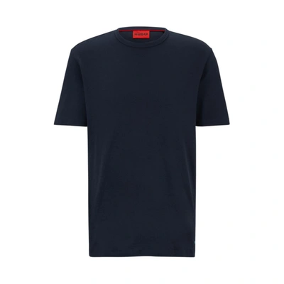 Hugo Pima-cotton Regular-fit T-shirt With Contrast Logo In Dark Blue