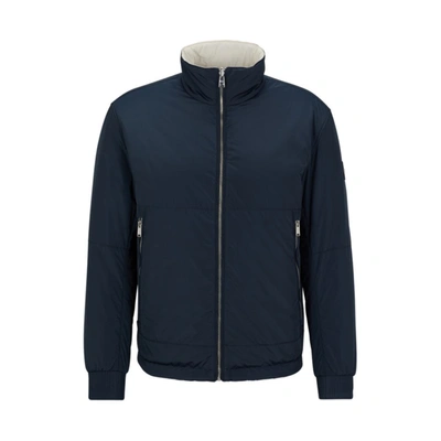 Hugo Boss Water-repellent Reversible Jacket With Logo Badge In Blue