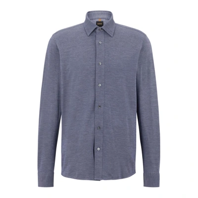 Hugo Boss Relaxed-fit Shirt In Italian Cotton-blend Jersey In Dark Blue
