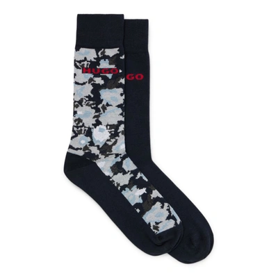 Hugo Two-pack Of Regular-length Socks With Logo Details In Dark Blue