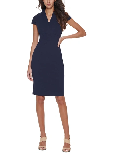 Calvin Klein Womens V-neck Knee-length Sheath Dress In Indigo