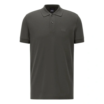 Hugo Boss Regular Fit Polo Shirt With Logo Embroidery In Dark Grey