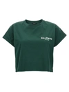 BALMAIN BALMAIN FLOCKED LOGO CROPPED T-SHIRT