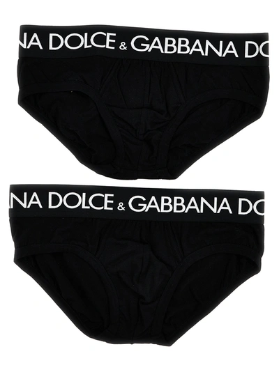 Dolce & Gabbana Logo-print Cotton Briefs (set Of Two) In Black
