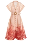 Zimmermann High Tide Belted Floral-print Linen And Silk-blend Midi Dress
