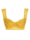 Zimmermann Pleated Polka-dot Linen And Silk-blend Bra Top In Yellow
