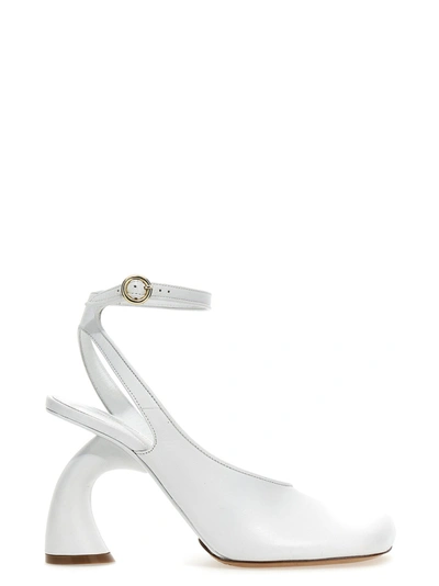 Dries Van Noten Women's Leather Curved Heel Pumps In White