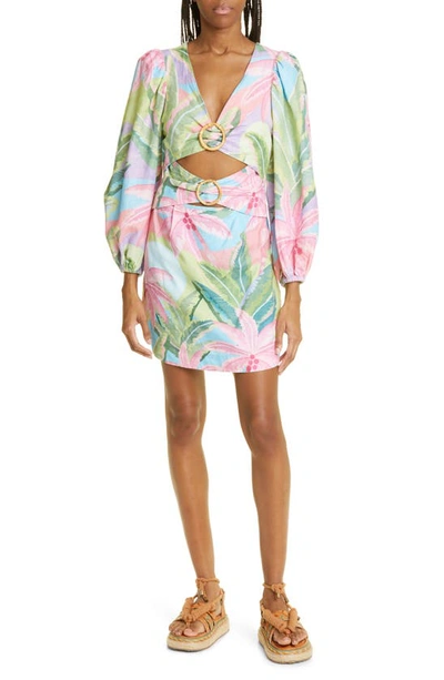 Farm Rio Beach Vibe Linen Blend Cutout Dress In Multi