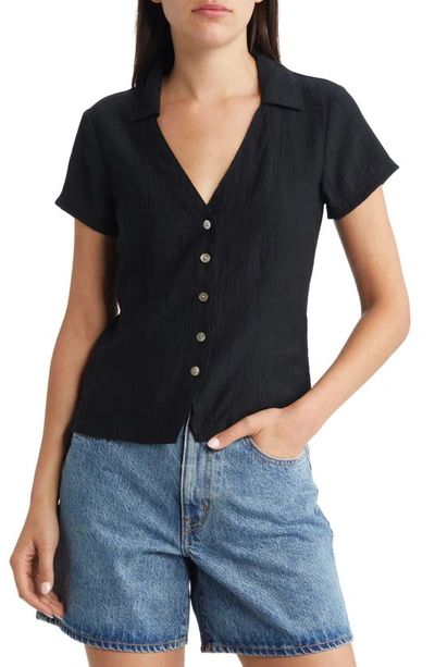 Madewell Button Front V Neck Top In True Black