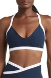 Beyond Yoga Spacedye Outlines Sports Bra In Nocturnal Navy-cloud White