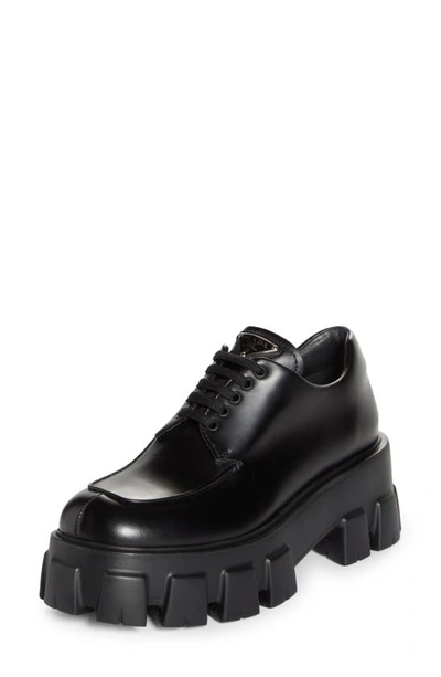 Prada Monolith Sharp Leather Lug-sole Lace-up Shoes In Nero