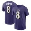 NIKE NIKE LAMAR JACKSON PURPLE BALTIMORE RAVENS PLAYER NAME & NUMBER T-SHIRT