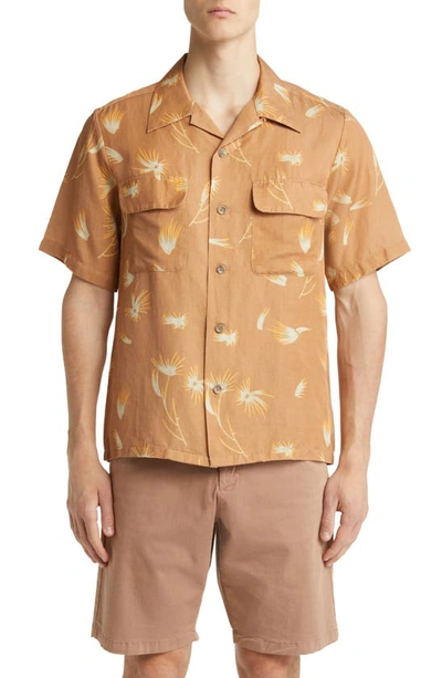 Nn07 Daniel 5034 Floral Short Sleeve Button-up Camp Shirt In Tan