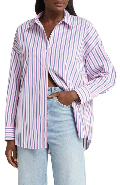 Favorite Daughter Ex-boyfriend Stripe Button-up Shirt In Blue