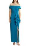 VINCE CAMUTO RUFFLE OFF THE SHOULDER GOWN