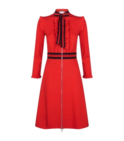 Gucci Ruffle Tie Neck Dress In Red