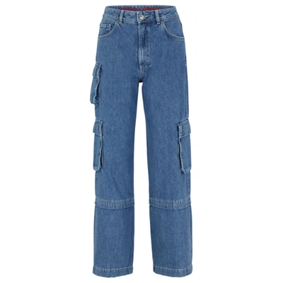 Hugo Boss Relaxed-fit Cargo Jeans In Blue Rigid Denim