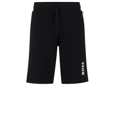 Hugo Boss Drawstring Loungewear Shorts With Signature Stripe And Logo In Black