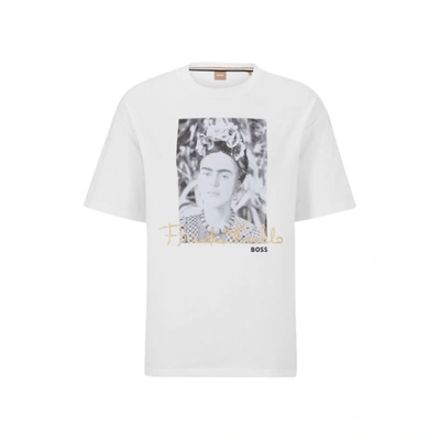 Hugo Boss Relaxed-fit Cotton T-shirt With Frida Kahlo Graphic In White