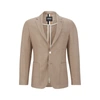 Hugo Boss Slim-fit Jacket In Patterned Linen And Virgin Wool In Beige
