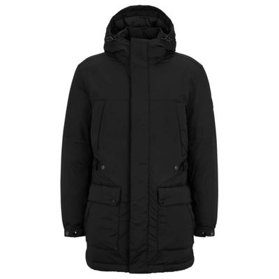 Hugo Boss Mixed-material Hooded Jacket With Water-repellent Finish In Black