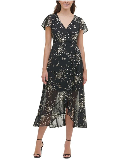 Kensie Womens Metallic Midi Cocktail And Party Dress In Black/gold