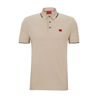 Hugo Cotton-piqu Slim-fit Polo Shirt With Logo Label In Light Beige