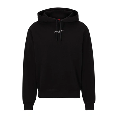 Hugo Boss Relaxed-fit Cotton-terry Hoodie With Handwritten Logo In Black (black)
