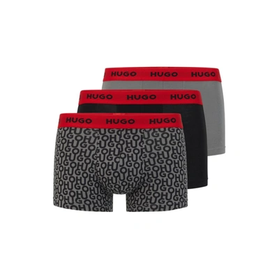Hugo Boss Three-pack Of Logo-waistband Trunks In Stretch Cotton In Grey