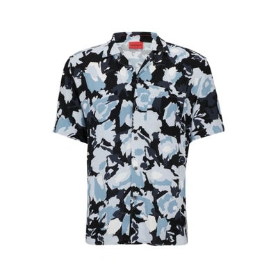 Hugo Relaxed-fit Shirt In Floral-print Poplin In Light Blue