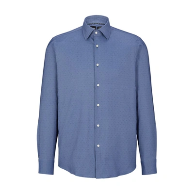 Hugo Boss Slim-fit Shirt In Printed Performance-stretch Fabric In Light Blue