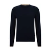 Hugo Boss Organic-cotton Sweater With Signature-stripe Tipping In Dark Blue