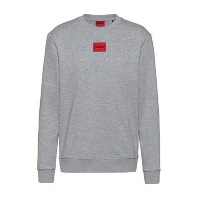 Hugo Cotton-terry Sweatshirt With Red Logo Label In Grey