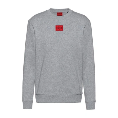 Hugo Boss Cotton-terry Sweatshirt With Red Logo Label In Grey