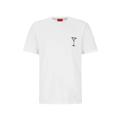 Hugo Relaxed-fit T-shirt In Cotton Jersey With Cocktail Graphics In White