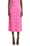 Alexander Mcqueen Geometric Compact-knit Midi Skirt In Pink,white