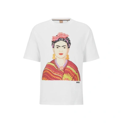 Hugo Boss Relaxed-fit Cotton T-shirt With Frida Kahlo Graphic In White