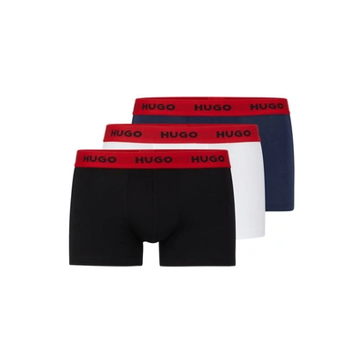 Hugo Three-pack Of Logo-waistband Trunks In Stretch Cotton In Patterned