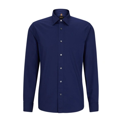 Hugo Boss Relaxed-fit Shirt In Washed Italian Satin In Dark Blue