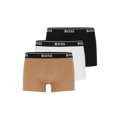 Hugo Boss Three-pack Of Stretch-cotton Trunks With Logo Waistbands In Patterned