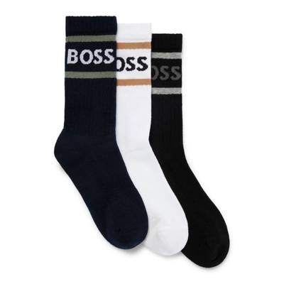 Hugo Boss Three-pack Of Short Socks With Stripes And Logo In Multi
