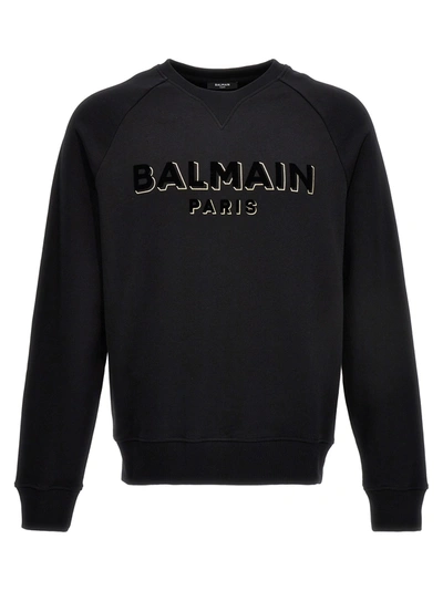 Balmain Flocked Logo Sweatshirt Black