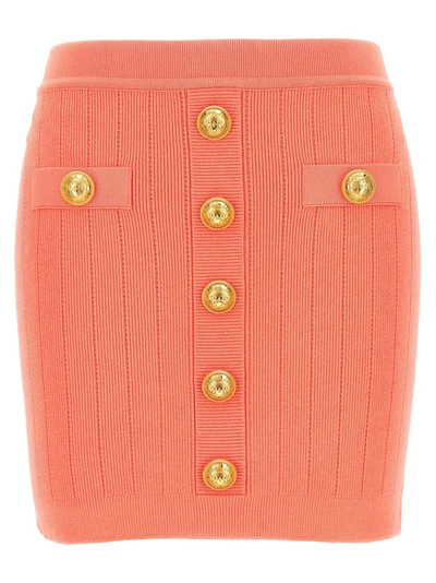 Balmain Logo Button Knit Skirt In Pink
