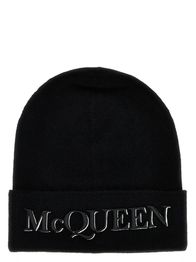 Alexander Mcqueen Logo Embroidered Beanie Hats Black
