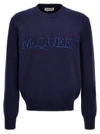 ALEXANDER MCQUEEN LOGO EMBROIDERED SWEATER SWEATER, CARDIGANS BLUE
