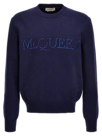 Alexander Mcqueen Logo Embroidered Crewneck Sweater In Blue