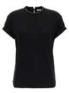 Brunello Cucinelli Short-sleeved T-shirt With Rolled Sleeves And Keyhole Detail In Black