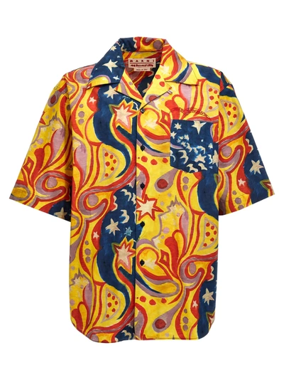 Marni X No Vacancy Inn Men's Galactic Paradise Camp Shirt In Royal Multi